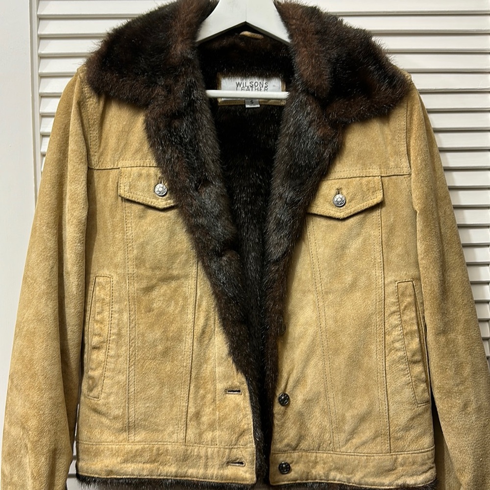 Vintage Tan Suede Fur Coat Jacket
